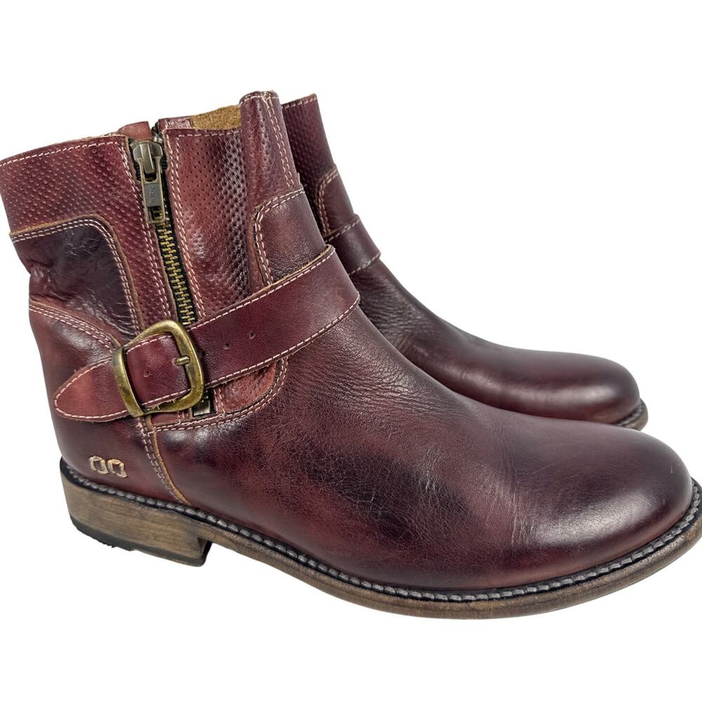 Bed Stu Becca Ankle Boots Double Zip Scarlet Leather Vibram Sole